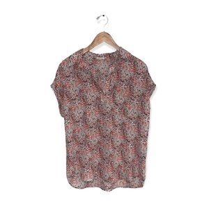 Pleione‎ Short Sleeve Blouse  Women's Size Medium Chevron Orange Anthropologie